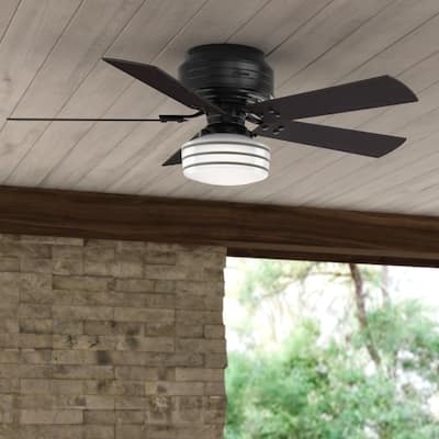 Hunter 52" Cedar Key Outdoor Low Profile Ceiling Fan with LED Light Kit and Handheld Remote, Damp Rated - Coastal, Farmhouse