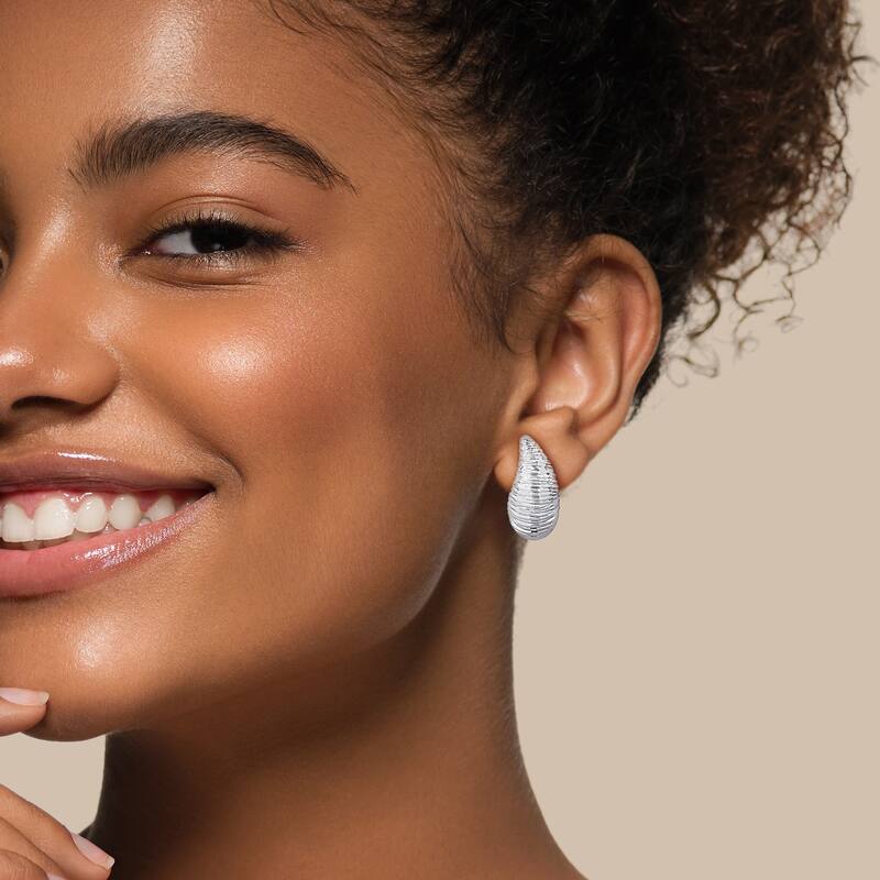 Miadora 13x27mm Teardrop Design Stud Earrings in 14K White Gold