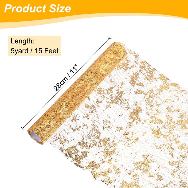 Table Runner, Sequin Gold Foil Thin Mesh Metallic Table Runner - Dark Gold - 15 Feet