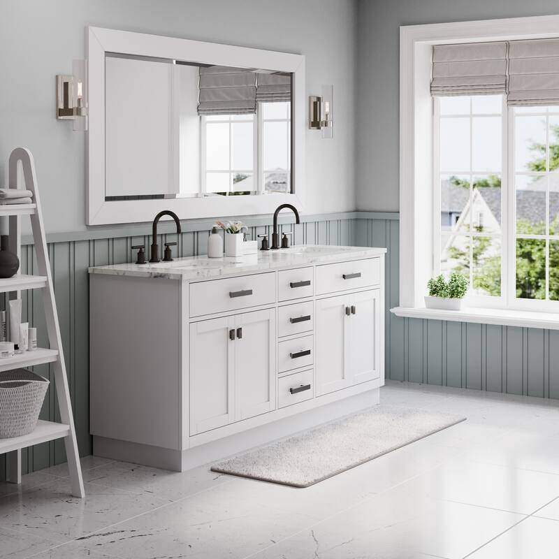Hartford Marble Top Bath Vanity in White with Mirror & Faucet