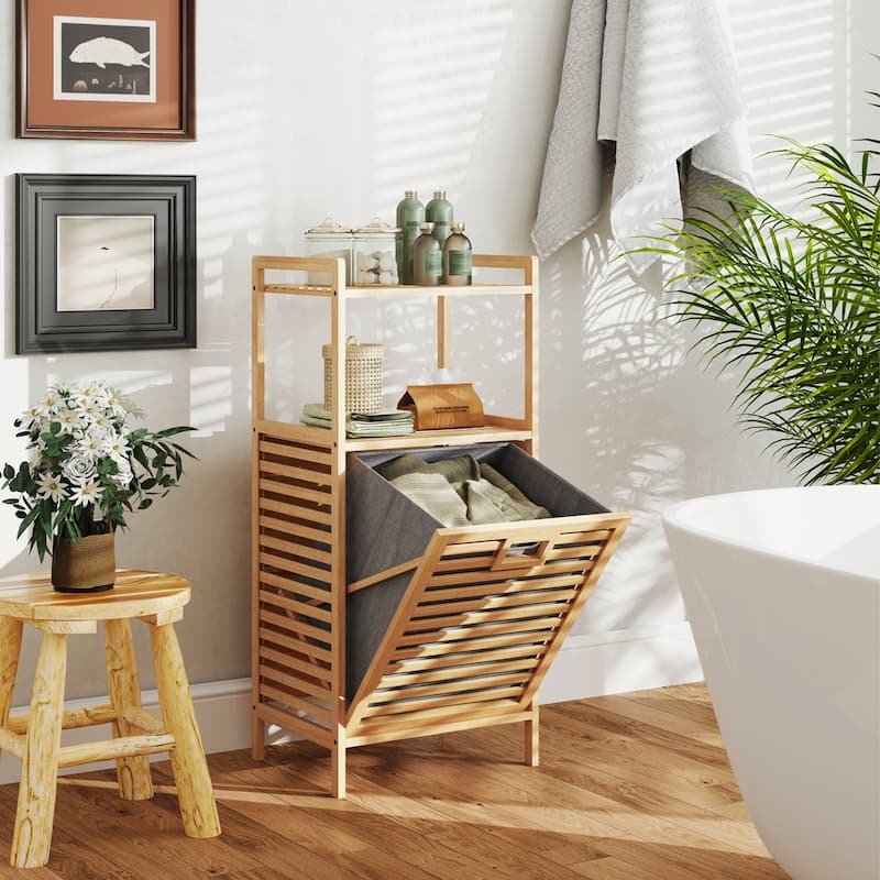 Space-Saving Tilt-Out Laundry Hamper with Wicker Frame and Removable Fabric Storage Bin - 18" x 13" x 38"