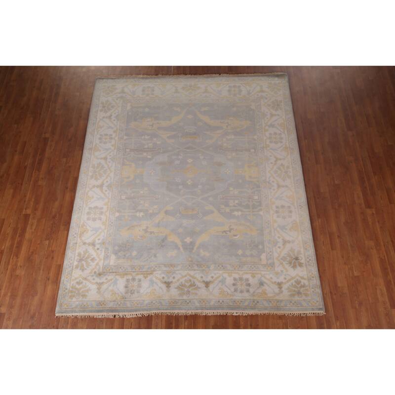 Gray Oushak Indian Area Rug Handmade Wool Carpet - 8'0"x 9'7"
