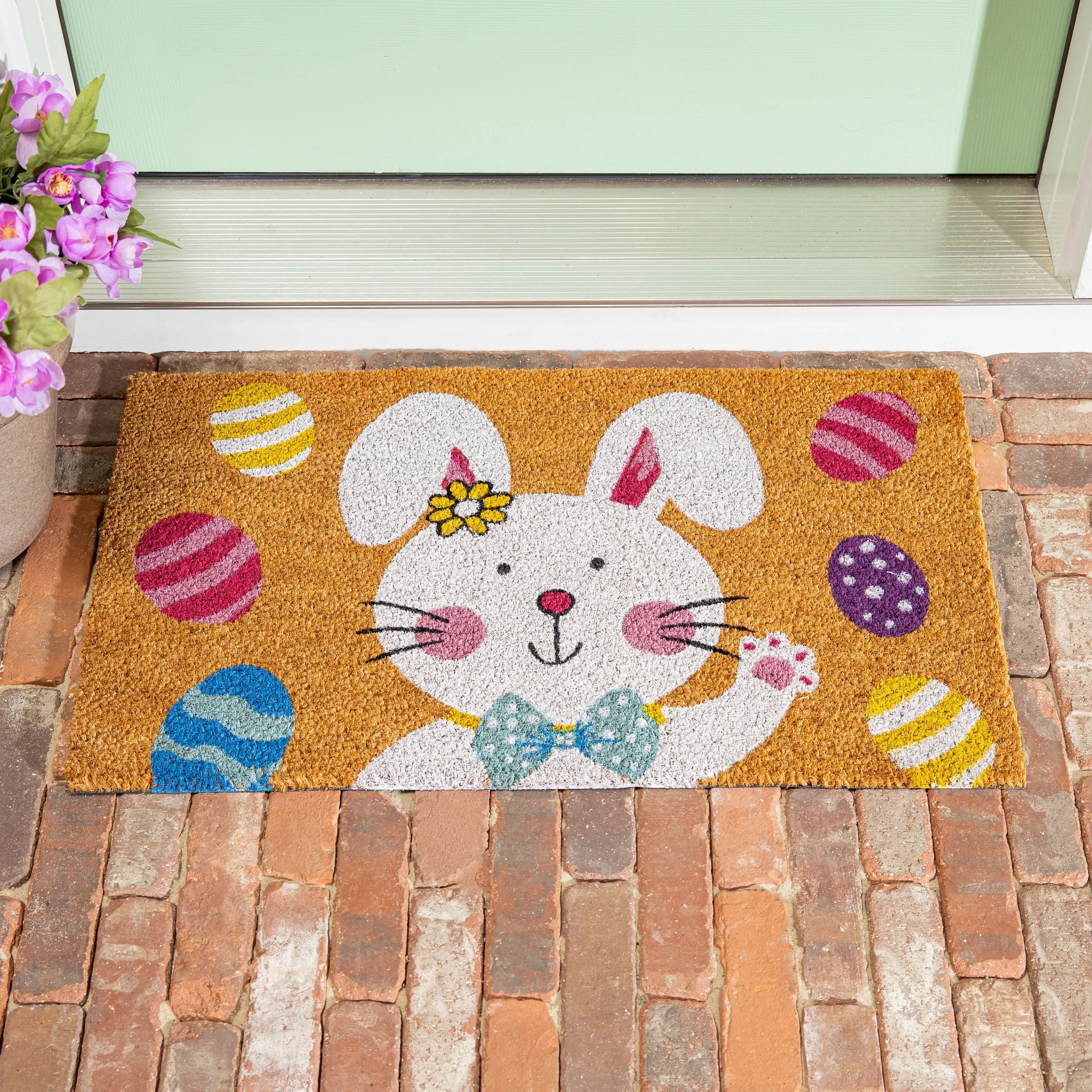 30 in. x 18 in. Bowtie Bunny Coir Door Mat - 30" x 18"