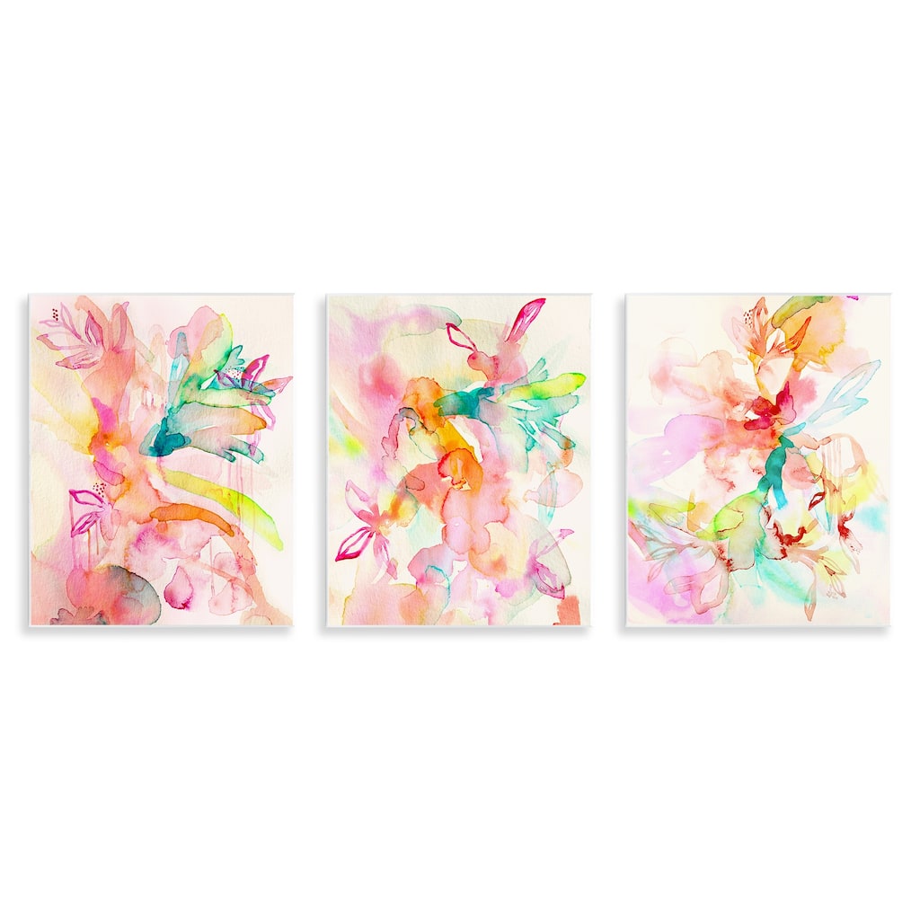 Stupell Abstract Florals & Paint Drip Wall Plaque Art Design By Gemma Bardot (Set of 3)