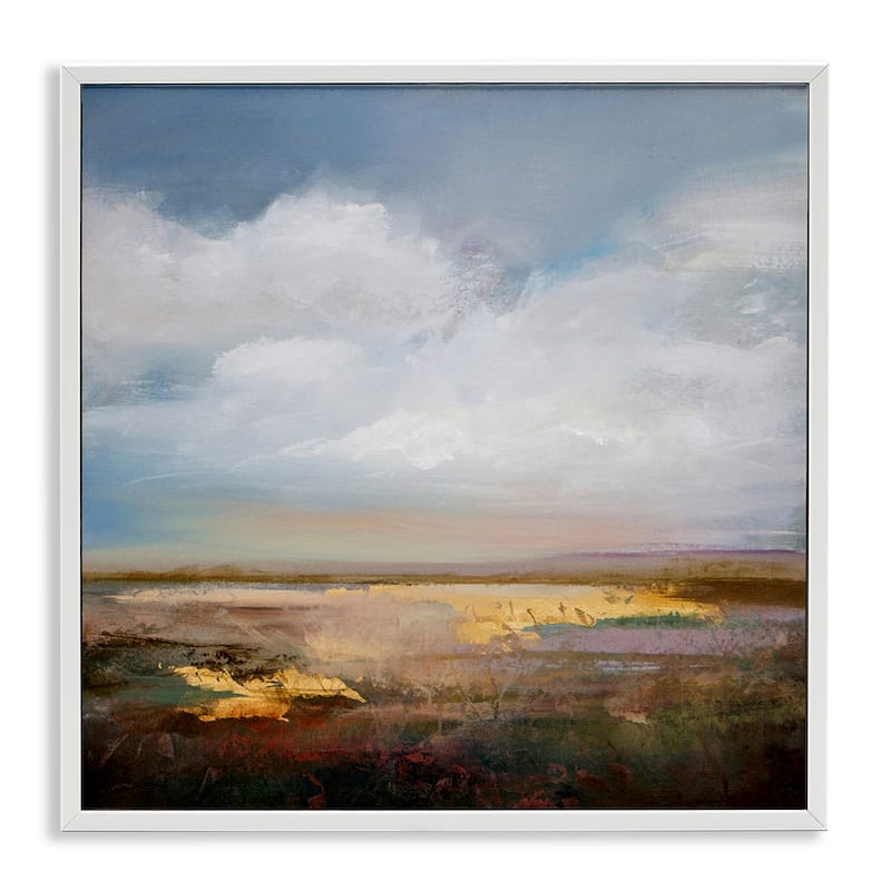 Stupell Calm Landscape & Clouds Framed Giclee Art Design By Karen Hale - 24 x 24 - White