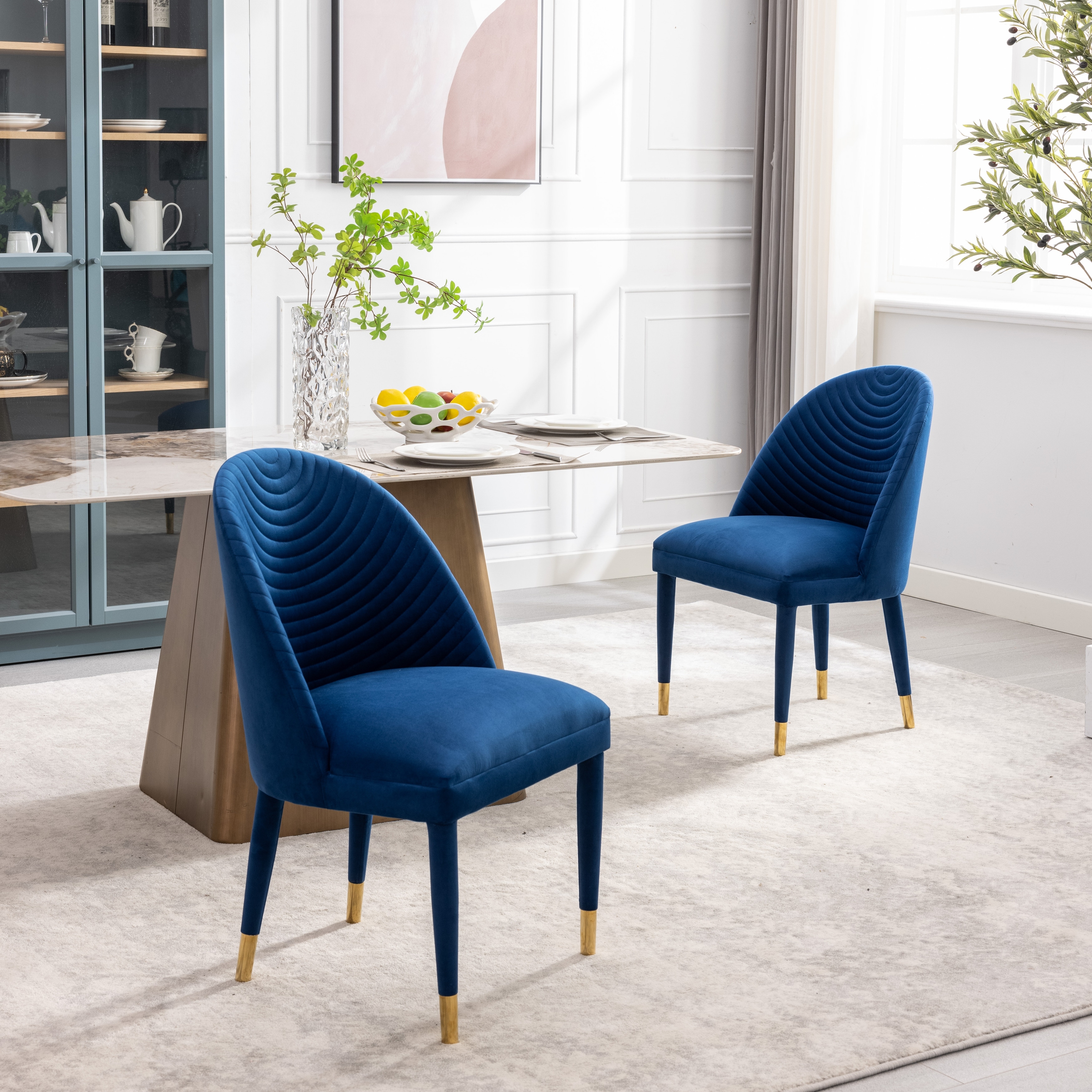 Modern Style Upholstered Dining Chairs Set of 2 with Solid Wood Legs