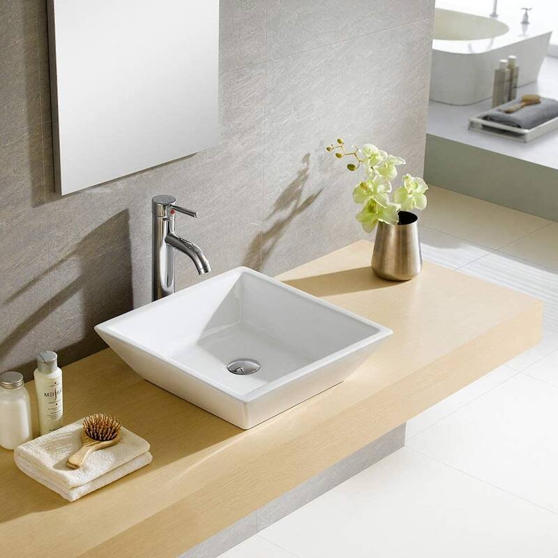 Fine Fixtures Square Vitreous-China White Bathroom Vessel Sink