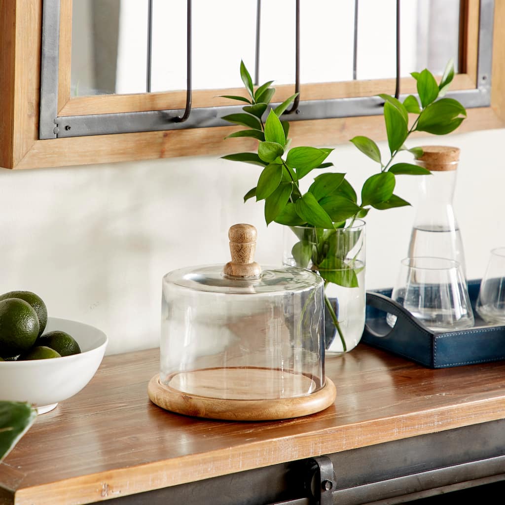 Brown Glass Cake Stand with Glass Lid - 8 x 8 x 6 Round