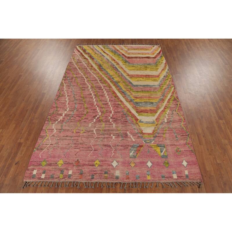 Moroccan Abstract Rug Hand-Knotted Abstract Wool Carpet - 6'10"x 10'4"