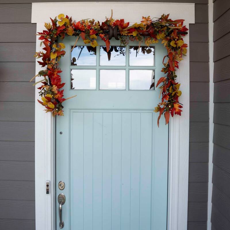 9 ft. Artificial Garland with Lights - Fall Harvest Leaf - 9 Foot