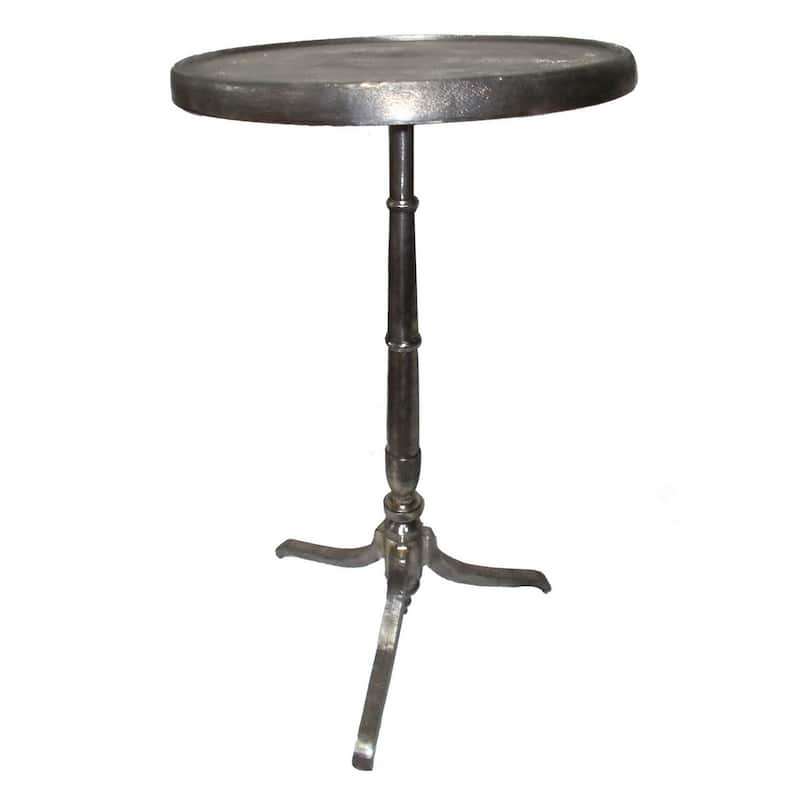 41 Inch Plant Stand Table, Round Top, Turned Base, Modern Silver Aluminium
