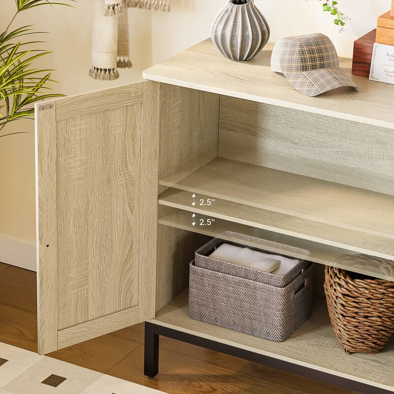 Rattan Accent Buffet Sideboard Storage Cabinet with 2 Doors