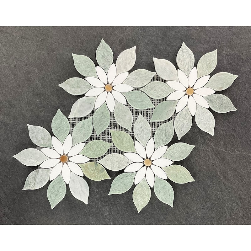 Flower Pattern Waterjet Marble Mosaic Wall Tiles - Case (7 Sheets)