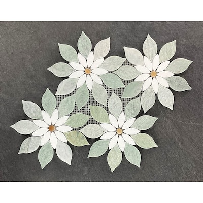 Flower Pattern Waterjet Marble Mosaic Wall Tiles - Case (7 Sheets)
