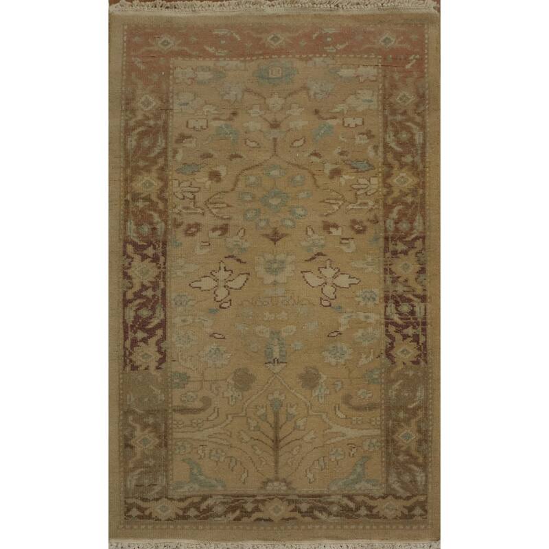 Hand Knotted Oriental 100% Wool Carpet Traditional All-Over Beige & Ivories Ziegler Area Rug - 3' 9'' X 2' 0''