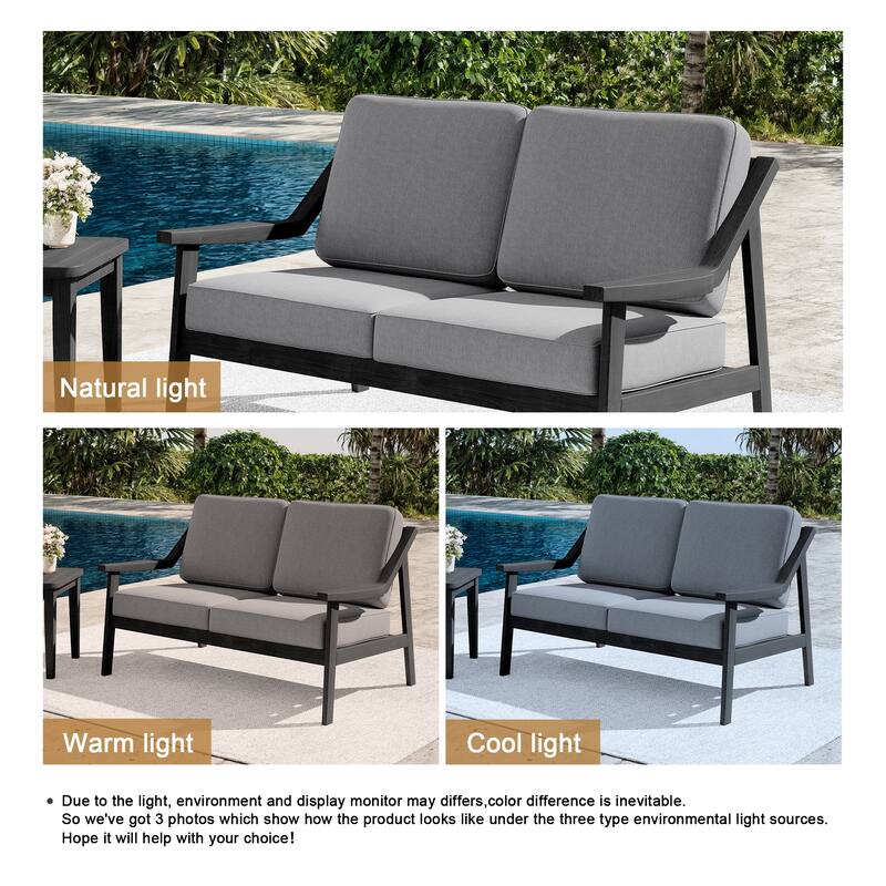 Outdoor Teak Wood Slat Back Patio Loveseat Sofa