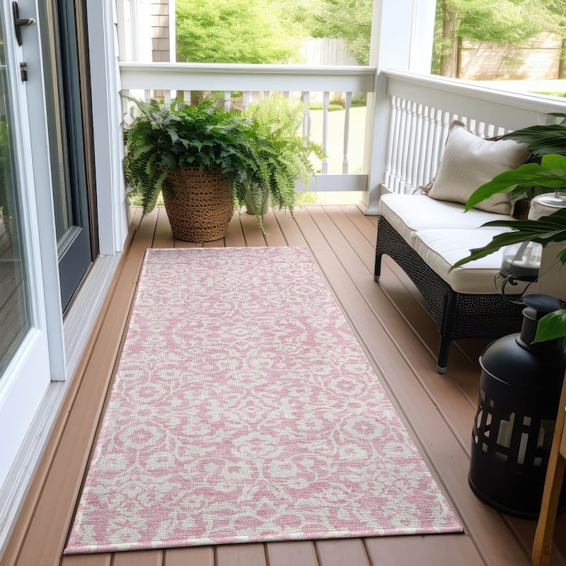 Machine Washable Indoor/ Outdoor Chantille Traditional Farmhouse Rug - Pink - 2'3" x 7'6"