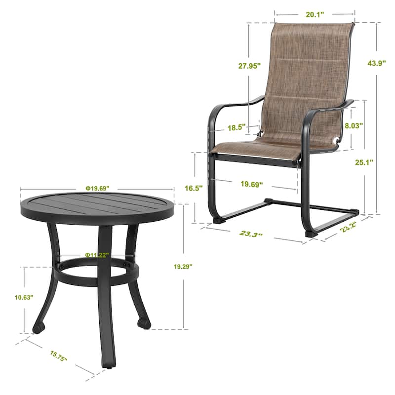 Outdoor 3-Piece Bistro Set, Round Side Table and Textilene Dining Chairs
