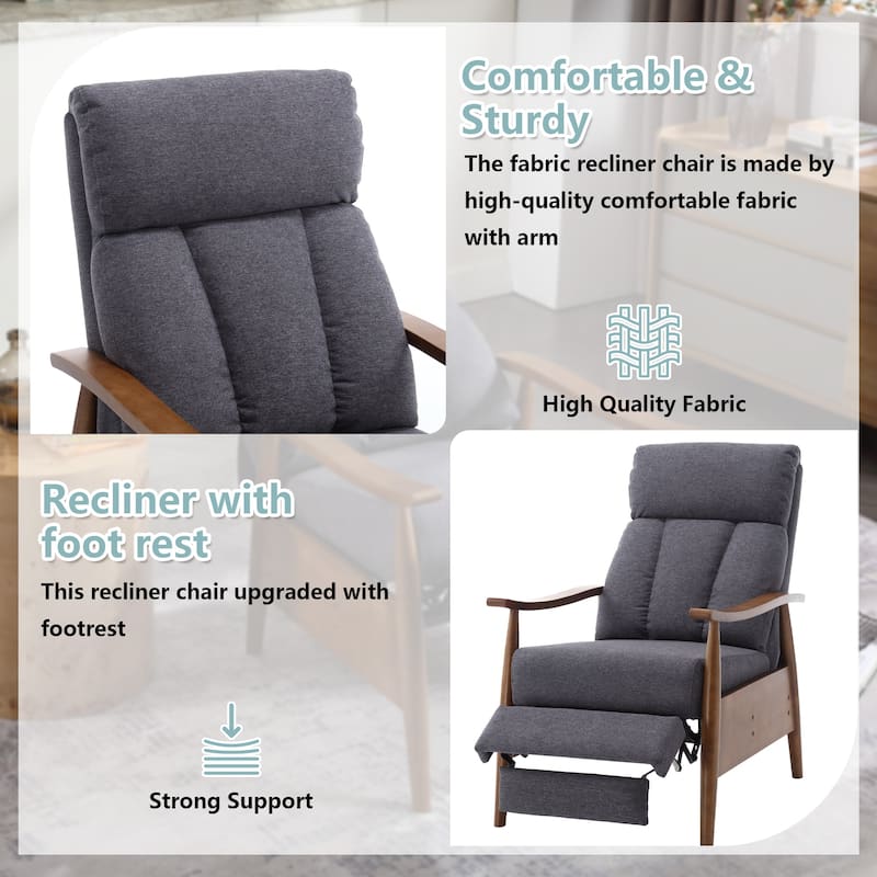HOMEFUN Linen/Leather/Microsuede Upholstered Wood Frame Adjustable Recliner Lounge Armchair