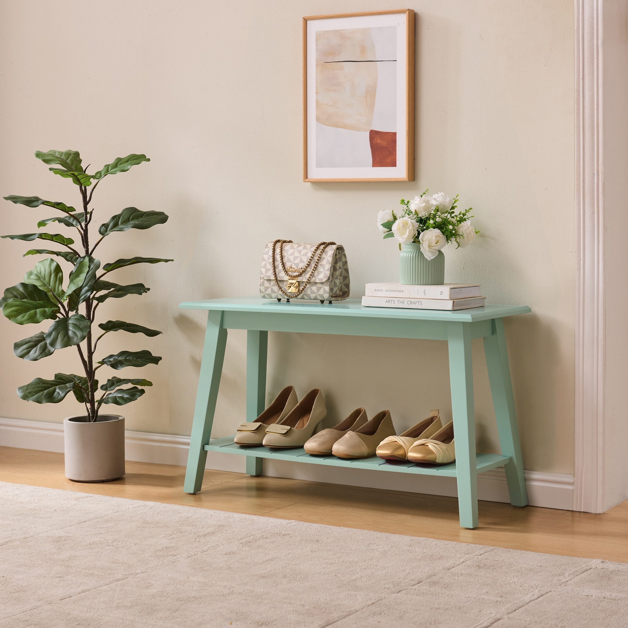 Wood Bench with Storage Shelf, Black