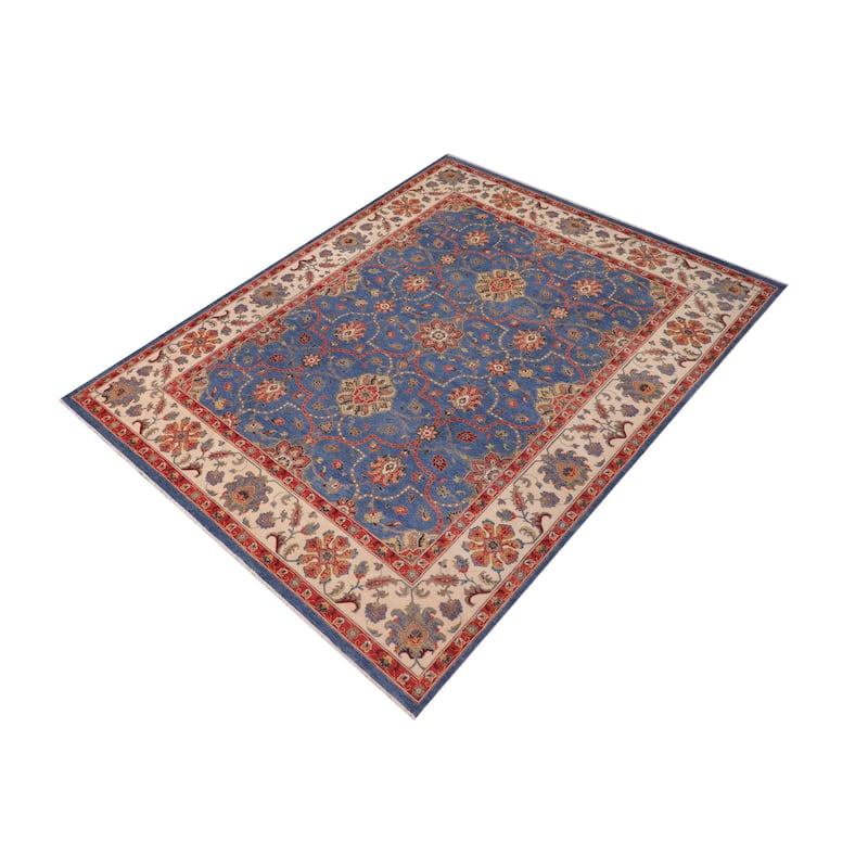 Rustic Kazak Caden Blue/Beige Wool Rug - 10'8'' x 14'2''