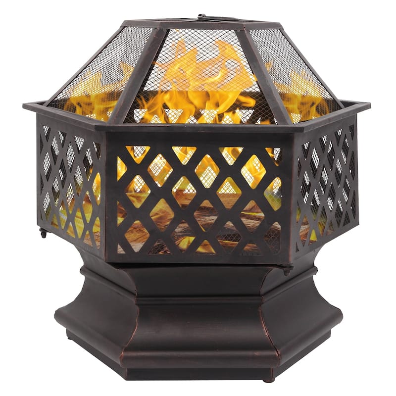 22" Hexagonal Shaped Iron Brazier Wood Burning Fire Pit