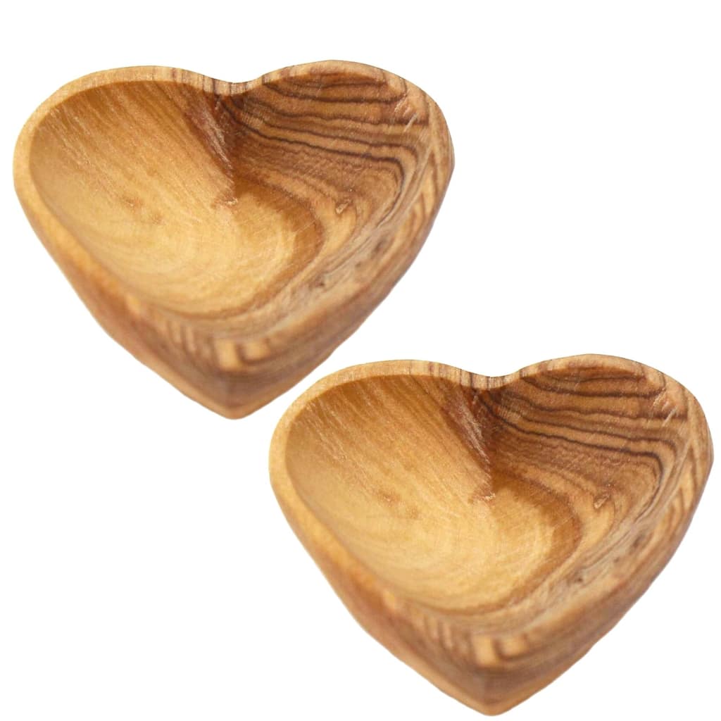 Petite Olive Wood Heart Trinket Bowls Set of 2