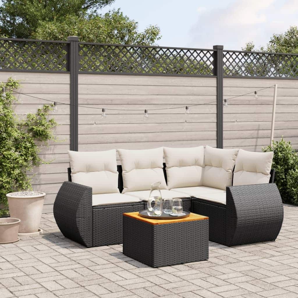 vidaXL Patio Sofa Set with Cushions Outdoor Furniture 5 Piece Poly Rattan - 24.4 x 24.4 x 27.2
