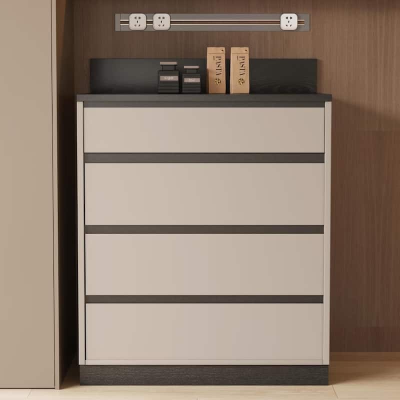 Modern 6-Drawer Storage Cabinet with Wavy Design and Black Wood-Grain Desktop