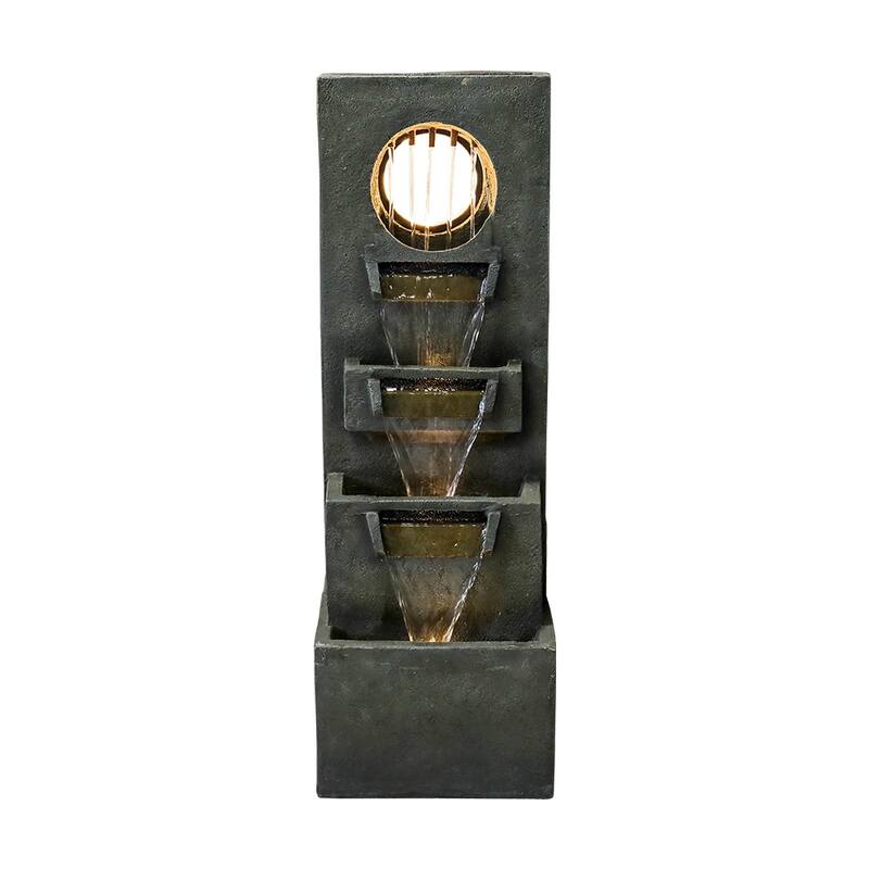39.3 '' H Modern Slate Stone Look Floor Waterfall Fountain with LED