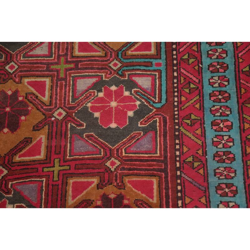 Hand Knotted Oriental 100% Wool Carpet Traditional Geometric Red Ardebil Area Rug - 9' 5'' X 4' 8''