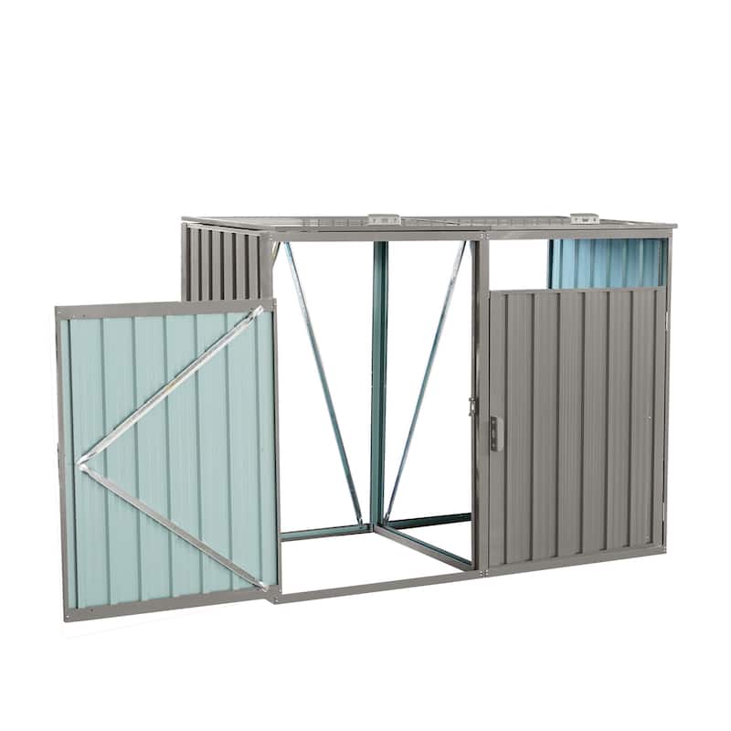 Garbage Bin Shed Stores 2 Trash Cans Metal Outdoor Bin Shed for Garbage Storage,Stainless Galvanized Steel