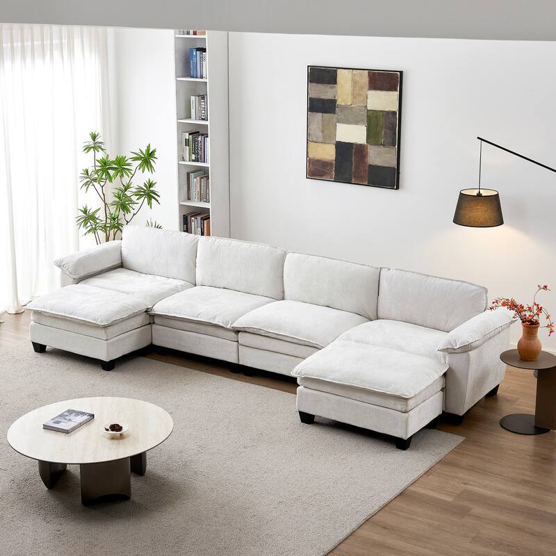Roomfitters Large Modular 4-Seater Sofa with 2 Ottomans, U-Shaped Sectional Couch for Living Room