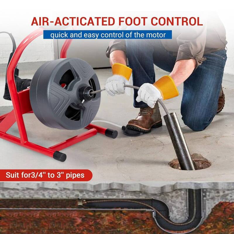 50Ft x 5/16 Inch Drain Cleaner Machine, Electric Drain Auger Cleaner for 3/4" to 3" Pipes