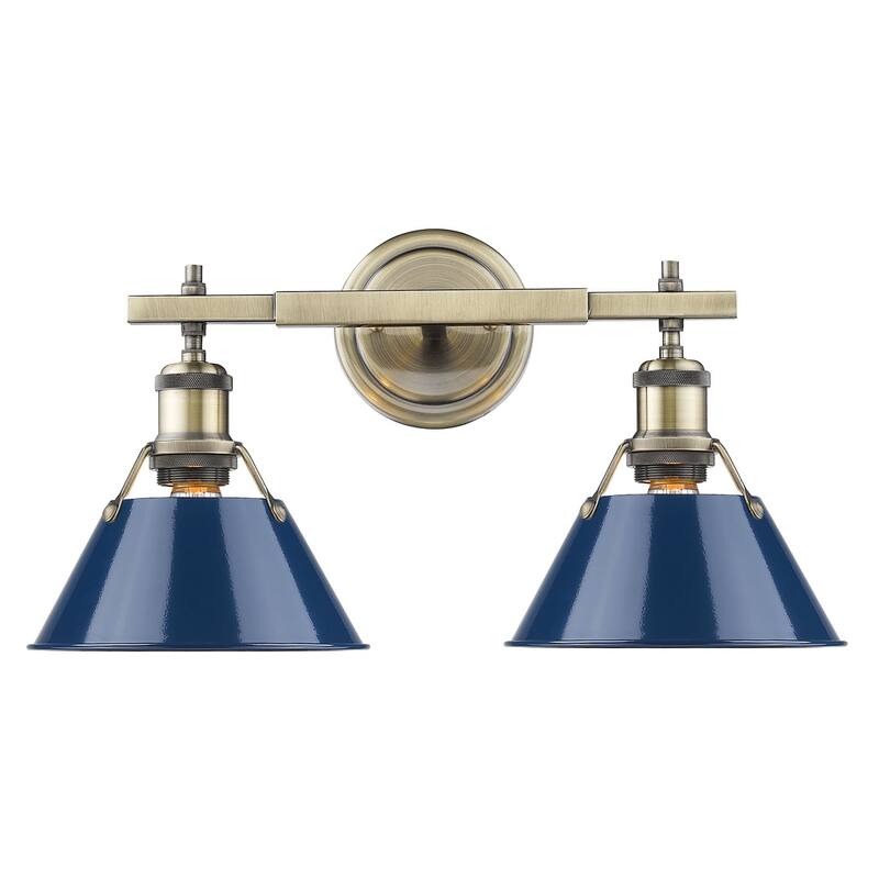 Golden Lighting Orwell 2 Light 18-1/4" Wide Bathroom Vanity Light in - Aged Brass with Navy Shades