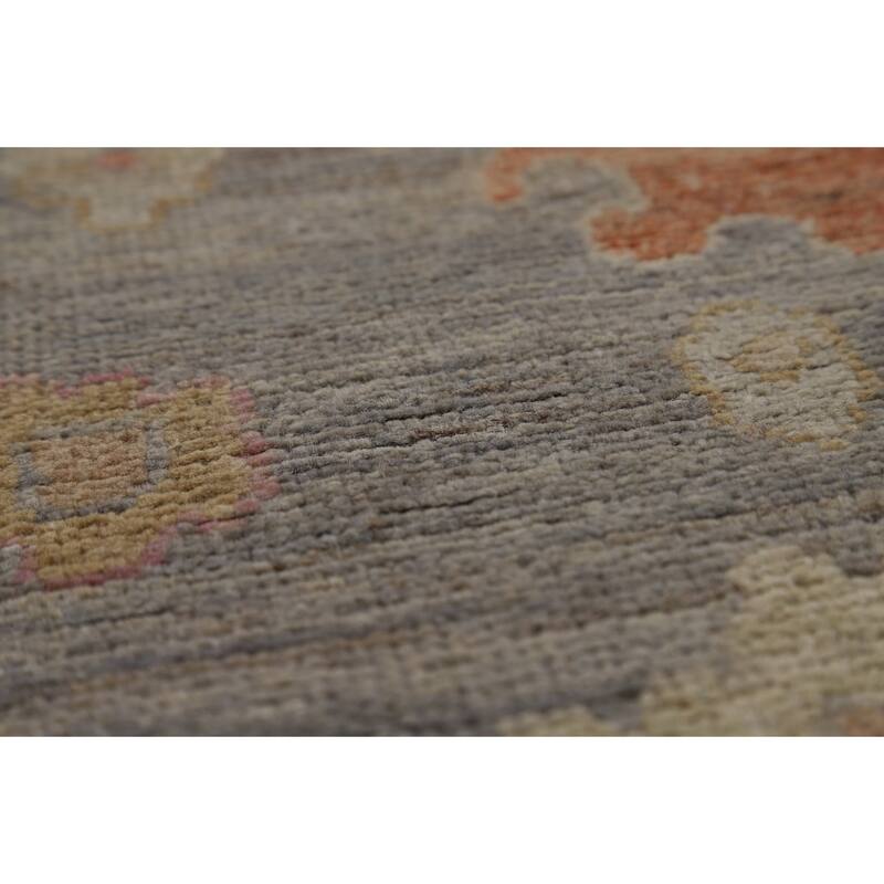 Vegetable Dye Oushak Turkish Area Rug Handmade Blue Floral Wool Carpet - 7'11" x 10'0"