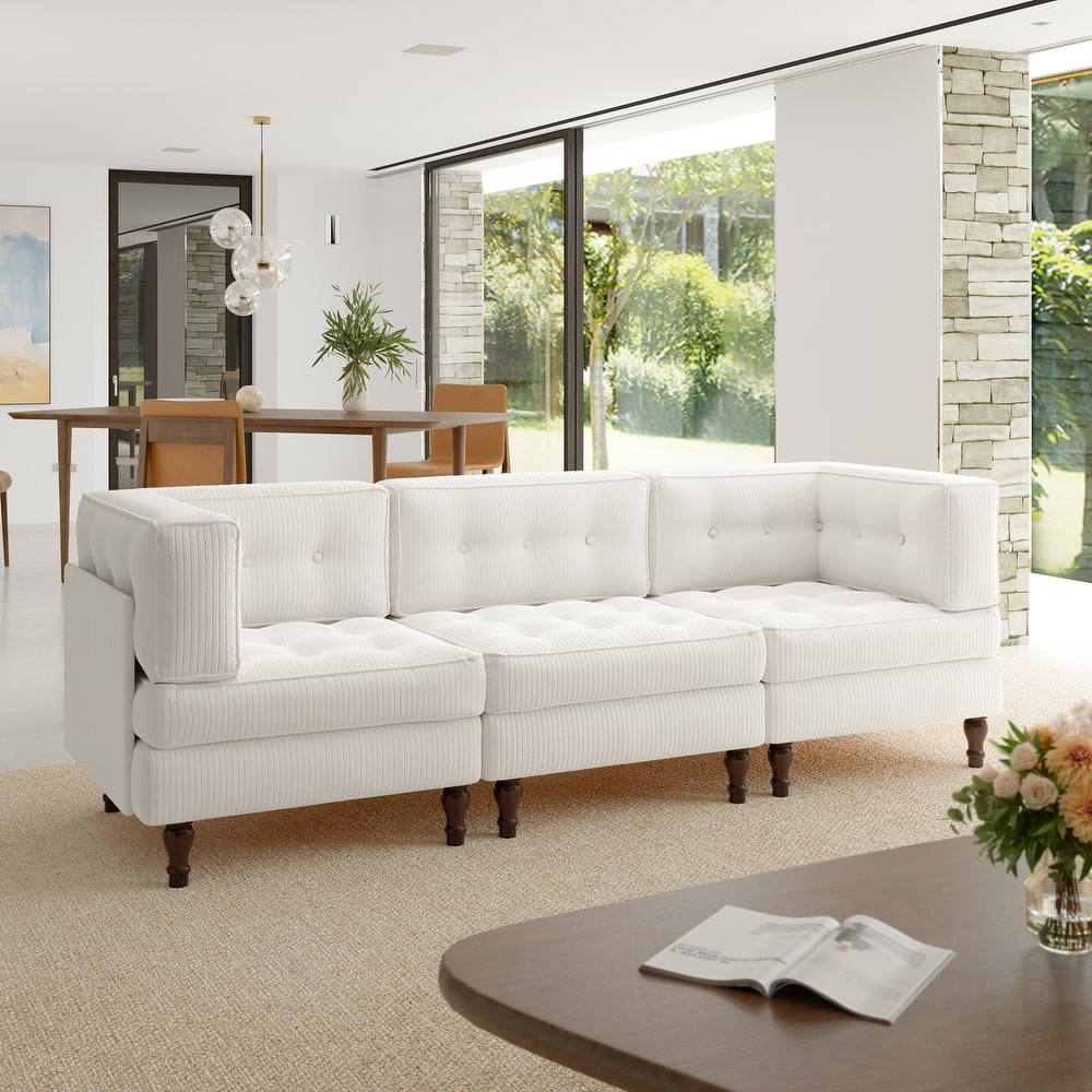 Oversized Modular Sectional Corduroy Fabric Tufted Sofa