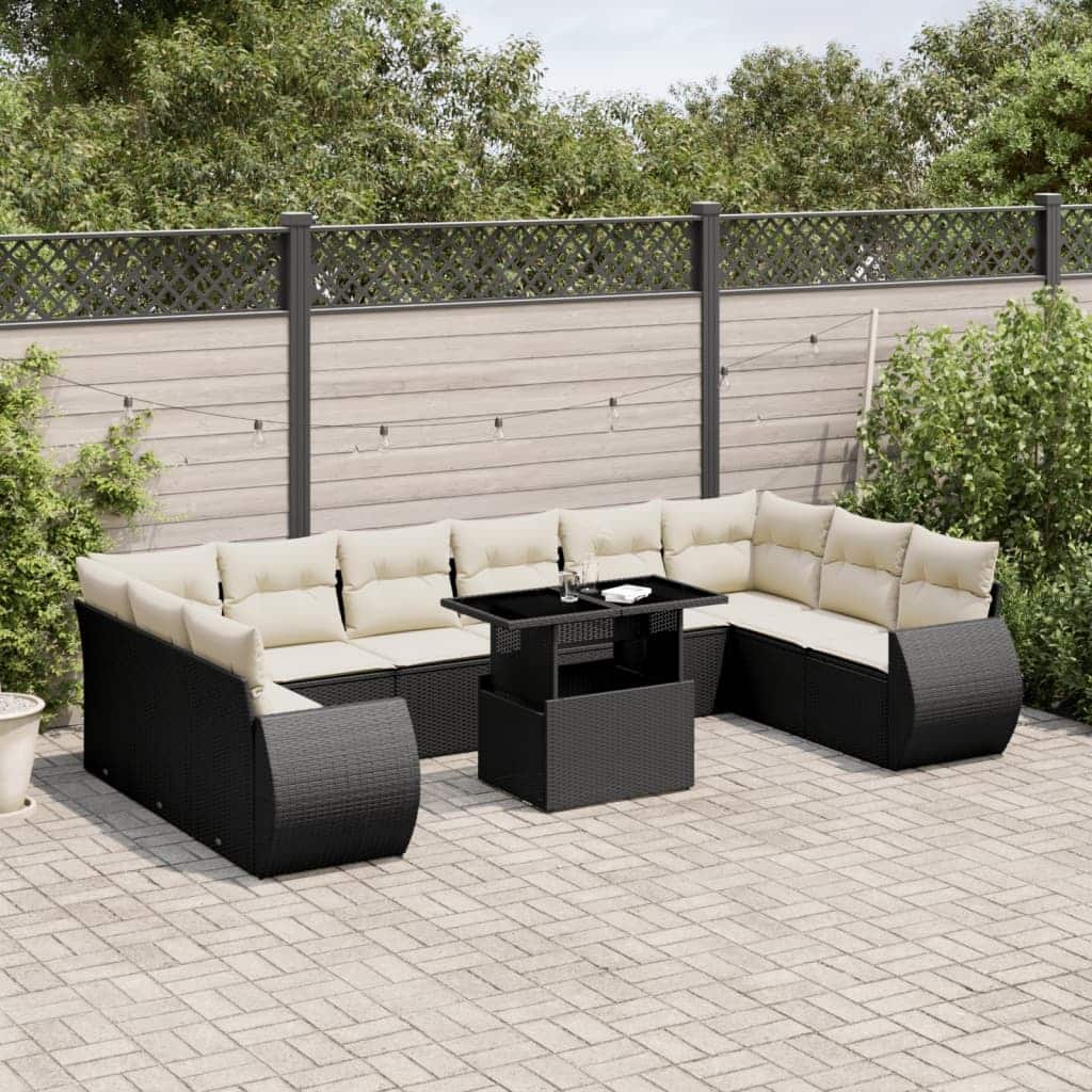 vidaXL Patio Sofa Set with Cushions Outdoor Furniture 11 Piece Poly Rattan - 21.7 x 39.4 x 28.7
