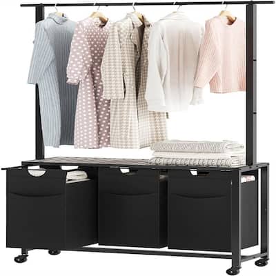 Laundry Sorter, Rolling Laundry Hamper with Hanging Rack - 35.4"L x 11.8"W x 70.9"H