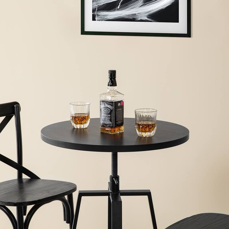 Glitzhome Industrial Modern Adjustable Bar Table Rustic Steel 3-Piece Pub Sets