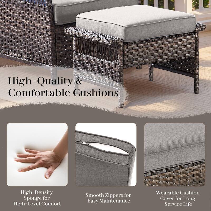 Gymojoy Outdoor Wicker Patio Ottomans Set - 2 Pieces Rattan Footrests
