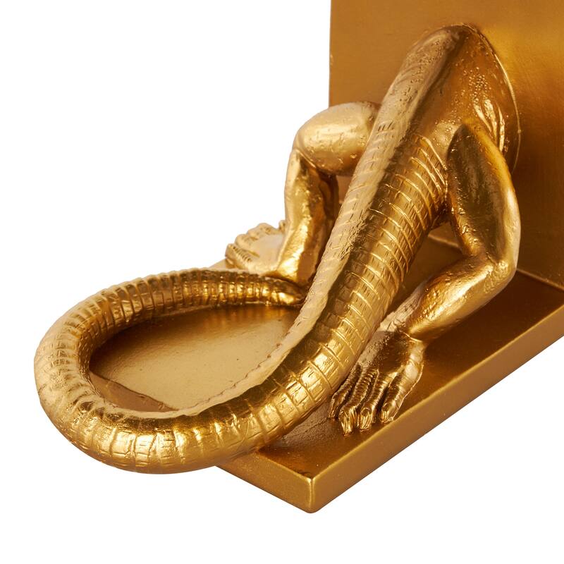 Gold Resin Crawling Animal Decorative Bookends (Set of 2) - 4"W x 7"L x 6"H