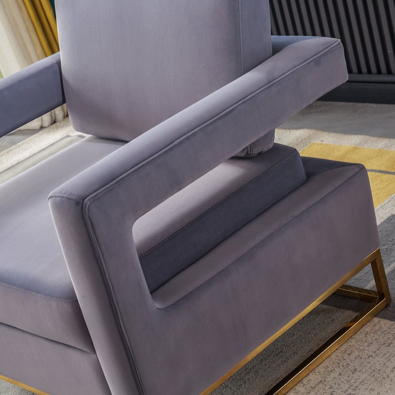 Grey 31.9" Velvet Arm Chair with Stainless Steel Base