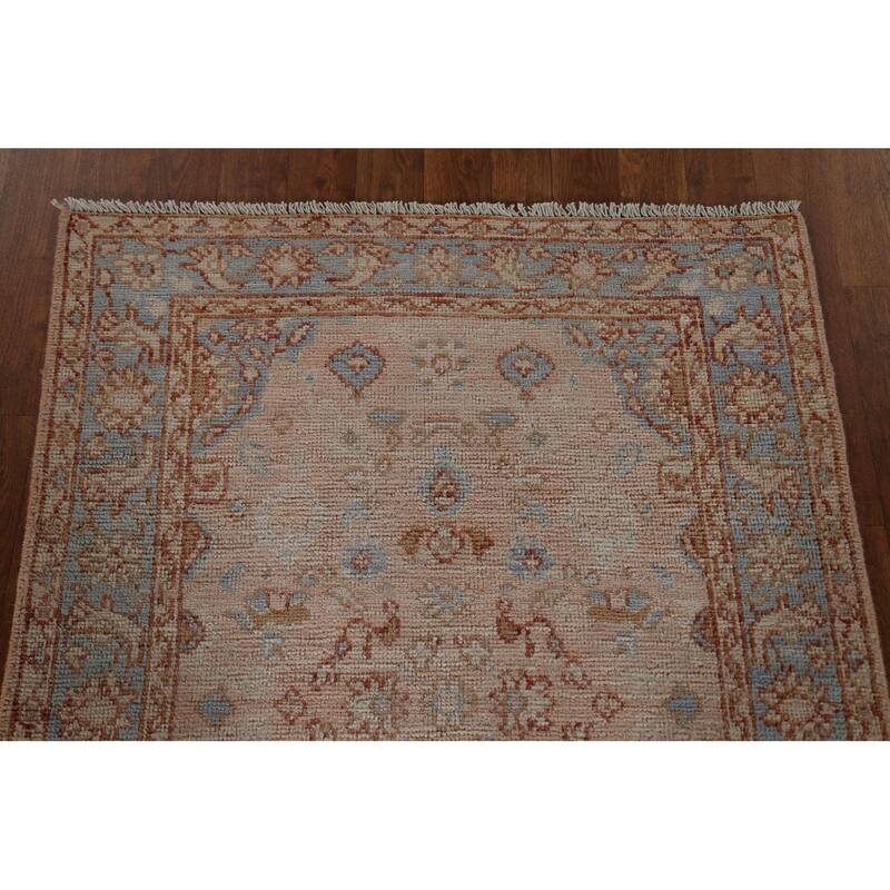Hand Knotted Oriental 100% Wool Carpet Transitional Geometric Peach Oushak Area Rug - 3' 10'' X 2' 9''