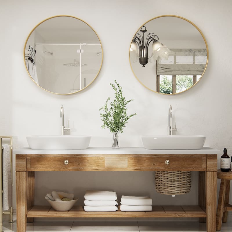 Round Wall Mirror with Metal Frame for Bathroom Vanity(1 Piece)