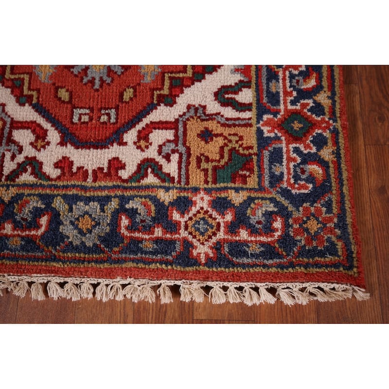 Orange Geometric Heriz Serapi Foyer Rug Hand-Knotted Wool Carpet - 2'6"x 6'1"