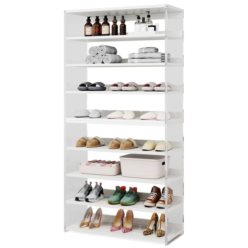 8-Tier Shoe Rack with Wood Shelves, Shoe Organizer Display Storage Shelf for Home, Space-Saving