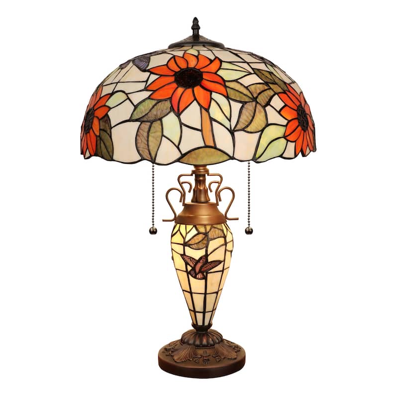 Tiffany-Style 3-Light Floral Double Lit Table Lamp 16" Shade