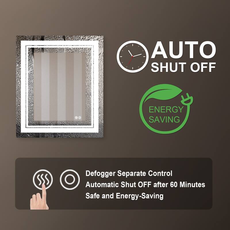 Retangular Wall Mounted LED Bathroom Mirror With Touch Switch Memory Mirror Anti-Fog (Horizontal/Vertical)
