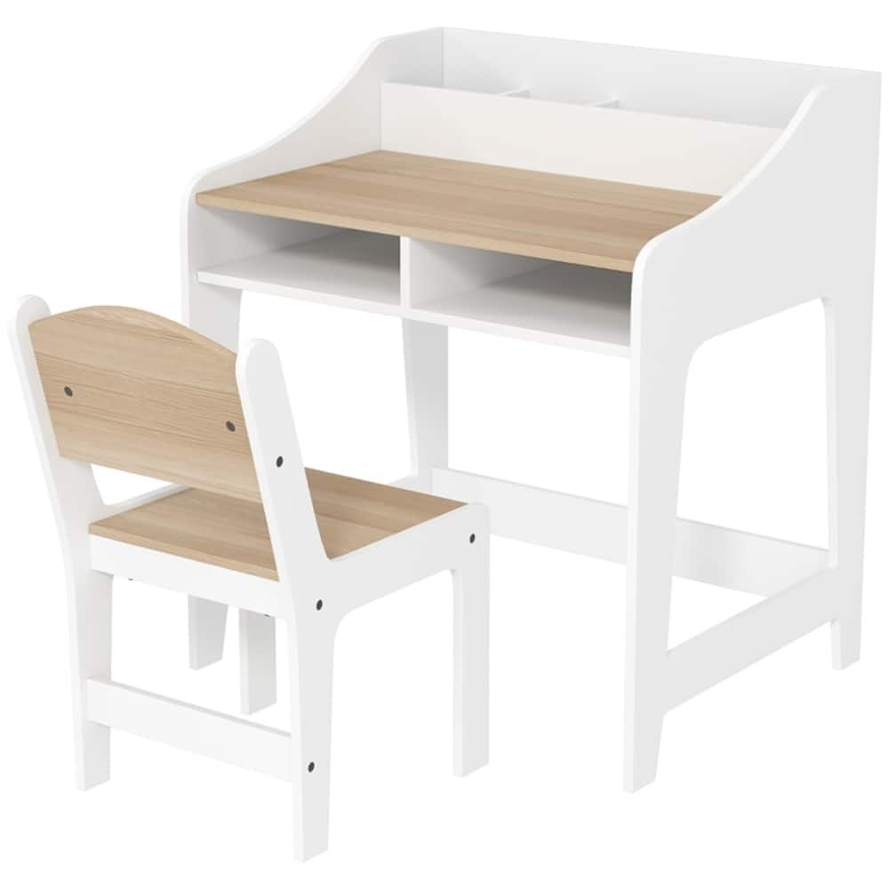 Kids Desk and Chair Set Wood MDF Ergonomic Design with Storage for Ages 3 to 8 - 23.6" W x 18.9" D x 26.8" H